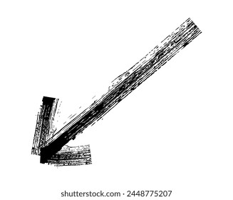 Hand drawn simple arrow drawn with wax crayon, chalk or charcoal. Uneven dry texture for underlining highlighting. Pencil drawn lines, strikethrough, grungy vector isolated on white.