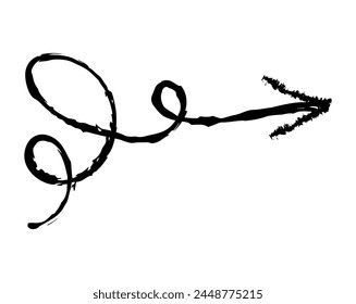 Handgezeichneter einfacher Pfeil, gezeichnet mit Wachskreide, Kreide oder Holzkohle. Unregelmäßige trockene Textur zur Unterstreichung. Bleistift gezeichnete Linien, durchgestrichen, grungy Vektorgrafik isoliert auf Weiß.