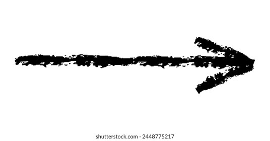 Hand drawn simple arrow drawn with wax crayon, chalk or charcoal. Uneven dry texture for underlining highlighting. Pencil drawn lines, strikethrough, grungy vector isolated on white.