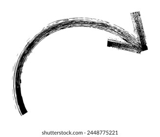 Hand drawn simple arrow drawn with wax crayon, chalk or charcoal. Uneven dry texture for underlining highlighting. Pencil drawn lines, strikethrough, grungy vector isolated on white.