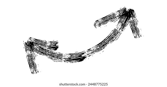 Hand drawn simple arrow drawn with wax crayon, chalk or charcoal. Uneven dry texture for underlining highlighting. Pencil drawn lines, strikethrough, grungy vector isolated on white.