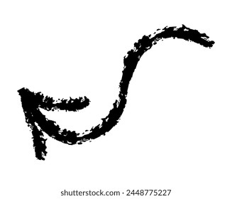 Hand drawn simple arrow drawn with wax crayon, chalk or charcoal. Uneven dry texture for underlining highlighting. Pencil drawn lines, strikethrough, grungy vector isolated on white.