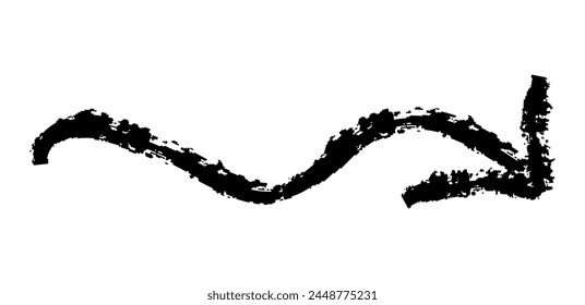 Hand drawn simple arrow drawn with wax crayon, chalk or charcoal. Uneven dry texture for underlining highlighting. Pencil drawn lines, strikethrough, grungy vector isolated on white.