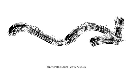 Hand drawn simple arrow drawn with wax crayon, chalk or charcoal. Uneven dry texture for underlining highlighting. Pencil drawn lines, strikethrough, grungy vector isolated on white.