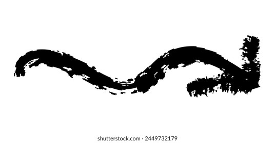 Handgezeichneter einfacher Pfeil, gezeichnet mit Wachskreide, Kreide oder Holzkohle. Unregelmäßige trockene Textur zur Unterstreichung. Bleistift gezeichnete Linien, durchgestrichen, grungy Vektorgrafik isoliert auf Weiß.
