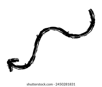 Hand drawn simple arrow drawn with wax crayon, chalk or charcoal. Uneven dry texture for underlining highlighting. Pencil drawn lines, strikethrough, grungy vector isolated on white.