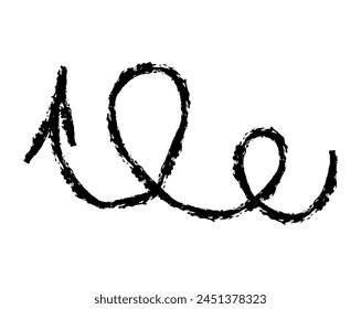 Flecha simple dibujada a mano dibujada con cera de crayón, tiza o carbón. Textura seca desigual para resaltar el subrayado. Líneas dibujadas a lápiz, tachado, Vector grungy aislado en blanco.