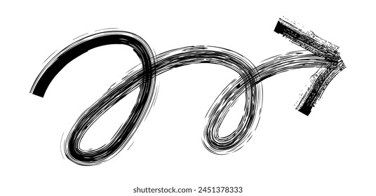 Hand drawn simple arrow drawn with wax crayon, chalk or charcoal. Uneven dry texture for underlining highlighting. Pencil drawn lines, strikethrough, grungy vector isolated on white.