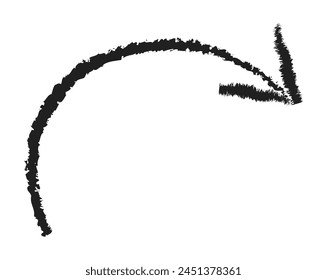 Hand drawn simple arrow drawn with wax crayon, chalk or charcoal. Uneven dry texture for underlining highlighting. Pencil drawn lines, strikethrough, grungy vector isolated on white.