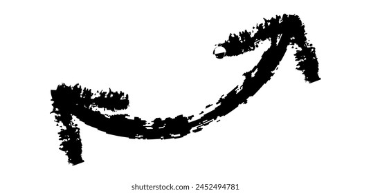 Hand drawn simple arrow drawn with wax crayon, chalk or charcoal. Uneven dry texture for underlining highlighting. Pencil drawn lines, strikethrough, grungy vector isolated on white.