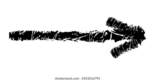 Hand drawn simple arrow drawn with wax crayon, chalk or charcoal. Uneven dry texture for underlining highlighting. Pencil drawn lines, strikethrough, grungy vector isolated on white.
