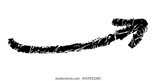 Hand drawn simple arrow drawn with wax crayon, chalk or charcoal. Uneven dry texture for underlining highlighting. Pencil drawn lines, strikethrough, grungy vector isolated on white.