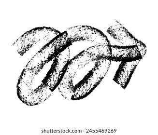 Hand drawn simple arrow drawn with wax crayon, chalk or charcoal. Uneven dry texture for underlining highlighting. Pencil drawn lines, strikethrough, grungy vector isolated on white.