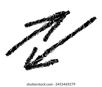 Hand drawn simple arrow drawn with wax crayon, chalk or charcoal. Uneven dry texture for underlining highlighting. Pencil drawn lines, strikethrough, grungy vector isolated on white.