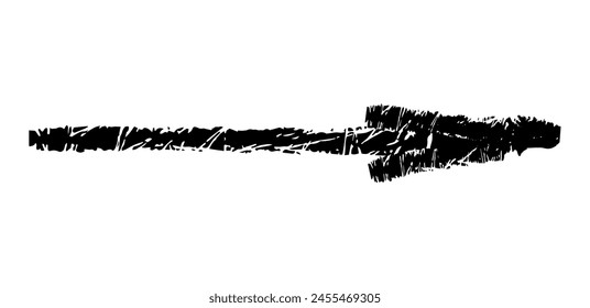 Hand drawn simple arrow drawn with wax crayon, chalk or charcoal. Uneven dry texture for underlining highlighting. Pencil drawn lines, strikethrough, grungy vector isolated on white.