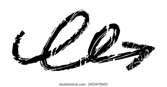 Hand drawn simple arrow drawn with wax crayon, chalk or charcoal. Uneven dry texture for underlining highlighting. Pencil drawn lines, strikethrough, grungy vector isolated on white.