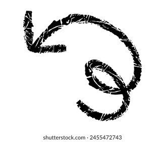 Flecha simple dibujada a mano dibujada con cera de crayón, tiza o carbón. Textura seca desigual para resaltar el subrayado. Líneas dibujadas a lápiz, tachado, Vector grungy aislado en blanco.