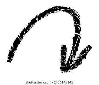 Hand drawn simple arrow drawn with wax crayon, chalk or charcoal. Uneven dry texture for underlining highlighting. Pencil drawn lines, strikethrough, grungy vector isolated on white.