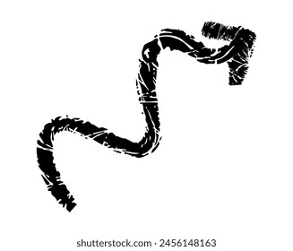 Flecha simple dibujada a mano dibujada con cera de crayón, tiza o carbón. Textura seca desigual para resaltar el subrayado. Líneas dibujadas a lápiz, tachado, Vector grungy aislado en blanco.