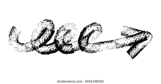 Handgezeichneter einfacher Pfeil, gezeichnet mit Wachskreide, Kreide oder Holzkohle. Unregelmäßige trockene Textur zur Unterstreichung. Bleistift gezeichnete Linien, durchgestrichen, grungy Vektorgrafik isoliert auf Weiß.