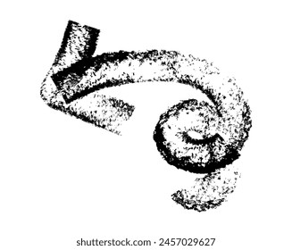 Hand drawn simple arrow drawn with wax crayon, chalk or charcoal. Uneven dry texture for underlining highlighting. Pencil drawn lines, strikethrough, grungy vector isolated on white.