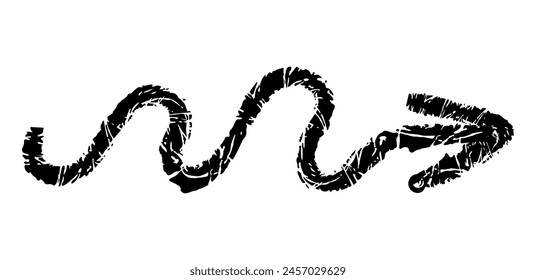 Hand drawn simple arrow drawn with wax crayon, chalk or charcoal. Uneven dry texture for underlining highlighting. Pencil drawn lines, strikethrough, grungy vector isolated on white.