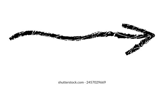 Hand drawn simple arrow drawn with wax crayon, chalk or charcoal. Uneven dry texture for underlining highlighting. Pencil drawn lines, strikethrough, grungy vector isolated on white.