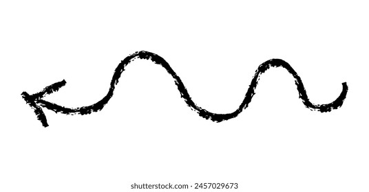 Flecha simple dibujada a mano dibujada con cera de crayón, tiza o carbón. Textura seca desigual para resaltar el subrayado. Líneas dibujadas a lápiz, tachado, Vector grungy aislado en blanco.