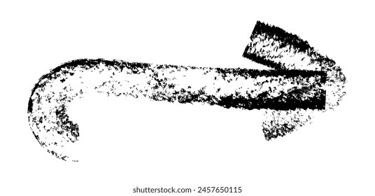 Hand drawn simple arrow drawn with wax crayon, chalk or charcoal. Uneven dry texture for underlining highlighting. Pencil drawn lines, strikethrough, grungy vector isolated on white.