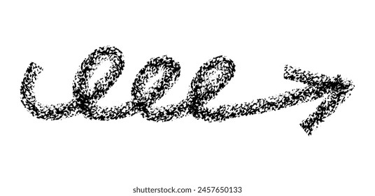 Hand drawn simple arrow drawn with wax crayon, chalk or charcoal. Uneven dry texture for underlining highlighting. Pencil drawn lines, strikethrough, grungy vector isolated on white.