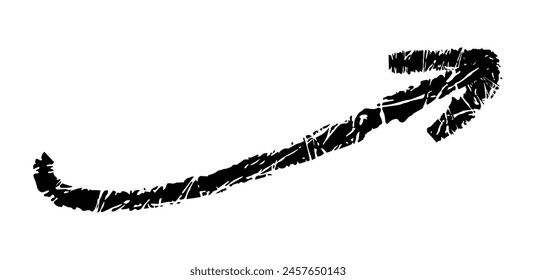 Hand drawn simple arrow drawn with wax crayon, chalk or charcoal. Uneven dry texture for underlining highlighting. Pencil drawn lines, strikethrough, grungy vector isolated on white.