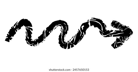 Hand drawn simple arrow drawn with wax crayon, chalk or charcoal. Uneven dry texture for underlining highlighting. Pencil drawn lines, strikethrough, grungy vector isolated on white.