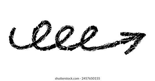 Handgezeichneter einfacher Pfeil, gezeichnet mit Wachskreide, Kreide oder Holzkohle. Unregelmäßige trockene Textur zur Unterstreichung. Bleistift gezeichnete Linien, durchgestrichen, grungy Vektorgrafik isoliert auf Weiß.