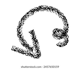 Hand drawn simple arrow drawn with wax crayon, chalk or charcoal. Uneven dry texture for underlining highlighting. Pencil drawn lines, strikethrough, grungy vector isolated on white.