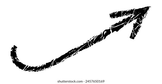Hand drawn simple arrow drawn with wax crayon, chalk or charcoal. Uneven dry texture for underlining highlighting. Pencil drawn lines, strikethrough, grungy vector isolated on white.