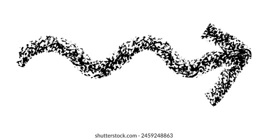 Hand drawn simple arrow drawn with wax crayon, chalk or charcoal. Uneven dry texture for underlining highlighting. Pencil drawn lines, strikethrough, grungy vector isolated on white.