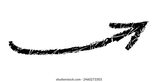Hand drawn simple arrow drawn with wax crayon, chalk or charcoal. Uneven dry texture for underlining highlighting. Pencil drawn lines, strikethrough, grungy vector isolated on white.