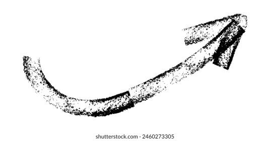 Flecha simple dibujada a mano dibujada con cera de crayón, tiza o carbón. Textura seca desigual para resaltar el subrayado. Líneas dibujadas a lápiz, tachado, Vector grungy aislado en blanco.