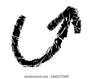 Hand drawn simple arrow drawn with wax crayon, chalk or charcoal. Uneven dry texture for underlining highlighting. Pencil drawn lines, strikethrough, grungy vector isolated on white.