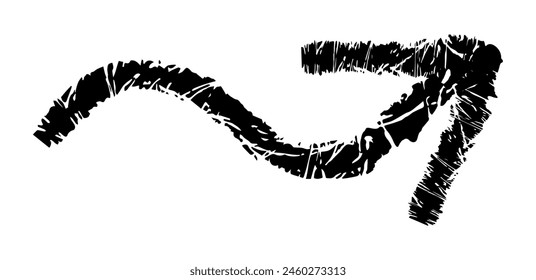 Hand drawn simple arrow drawn with wax crayon, chalk or charcoal. Uneven dry texture for underlining highlighting. Pencil drawn lines, strikethrough, grungy vector isolated on white.