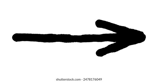 Hand drawn simple arrow drawn with wax crayon, chalk or charcoal. Uneven dry texture for underlining highlighting. Pencil drawn lines, strikethrough, grungy vector isolated on white