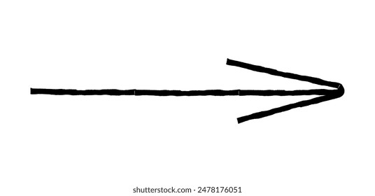 Hand drawn simple arrow drawn with wax crayon, chalk or charcoal. Uneven dry texture for underlining highlighting. Pencil drawn lines, strikethrough, grungy vector isolated on white