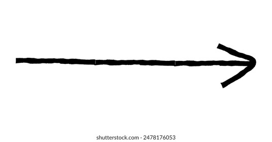 Flecha simple dibujada a mano dibujada con cera de crayón, tiza o carbón. Textura seca desigual para resaltar el subrayado. Líneas dibujadas a lápiz, tachado, Vector grungy aislado en blanco
