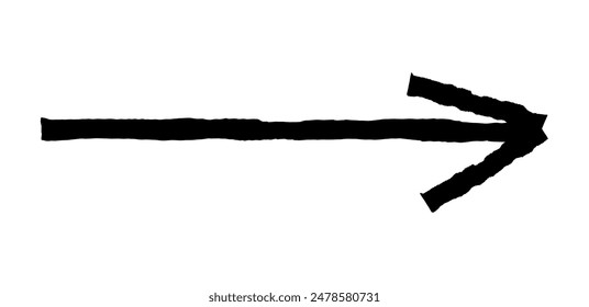Hand drawn simple arrow drawn with wax crayon, chalk or charcoal. Uneven dry texture for underlining highlighting. Pencil drawn lines, strikethrough, grungy vector isolated on white