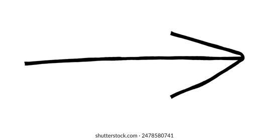 Hand drawn simple arrow drawn with wax crayon, chalk or charcoal. Uneven dry texture for underlining highlighting. Pencil drawn lines, strikethrough, grungy vector isolated on white