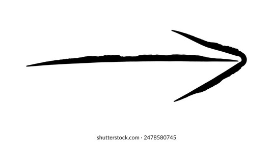 Hand drawn simple arrow drawn with wax crayon, chalk or charcoal. Uneven dry texture for underlining highlighting. Pencil drawn lines, strikethrough, grungy vector isolated on white