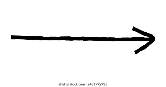 Flecha simple dibujada a mano dibujada con cera de crayón, tiza o carbón. Textura seca desigual para resaltar el subrayado. Líneas dibujadas a lápiz, tachado, Vector grungy aislado en blanco