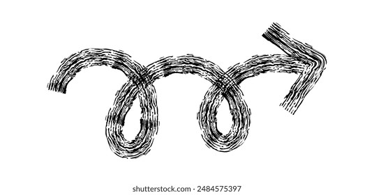 Hand drawn simple arrow drawn with wax crayon, chalk or charcoal. Uneven dry texture for underlining highlighting. Pencil drawn lines, strikethrough, grungy vector isolated on white
