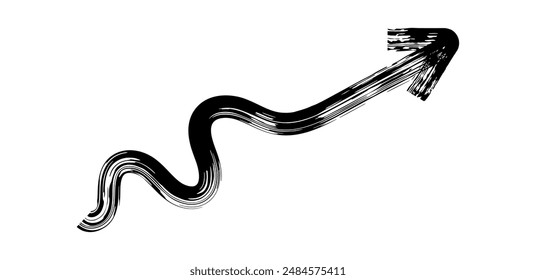 Hand drawn simple arrow drawn with wax crayon, chalk or charcoal. Uneven dry texture for underlining highlighting. Pencil drawn lines, strikethrough, grungy vector isolated on white