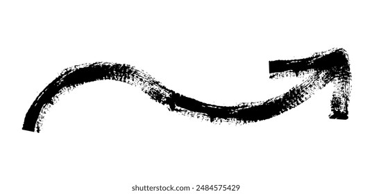 Handgezeichneter einfacher Pfeil, gezeichnet mit Wachskreide, Kreide oder Holzkohle. Unregelmäßige trockene Textur zur Unterstreichung. Bleistift gezeichnete Linien, durchgestrichen, grungy Vektorgrafik isoliert auf Weiß